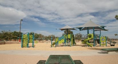Playground at Upjohn park with picnic tables